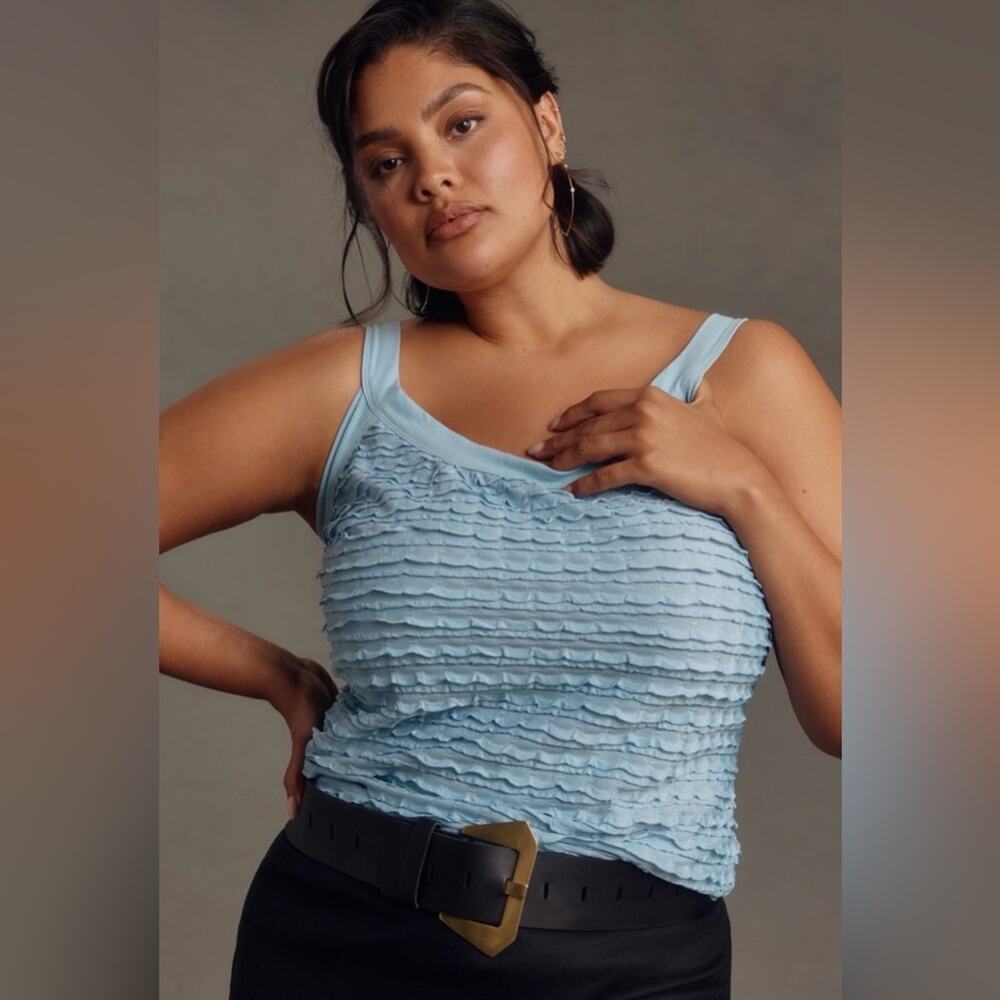Anthropologie Light Blue Scoop Neck Ruffle Tank - Large, NWT - Picture 3 of 8